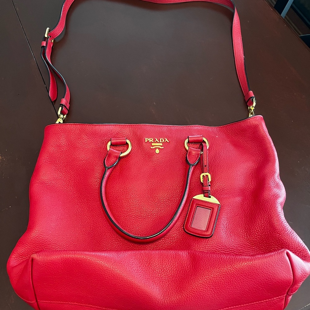 PRADA Red Pebbled Leather/ straps n handles with Gold hardware NWOT